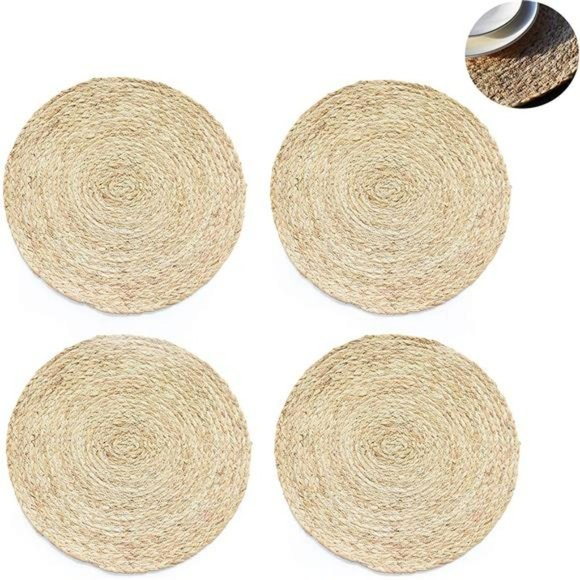 Round Braided Placemats Set of 4, 100% Corn Bran Handmade 13.5 Inches - Picture 1 of 5
